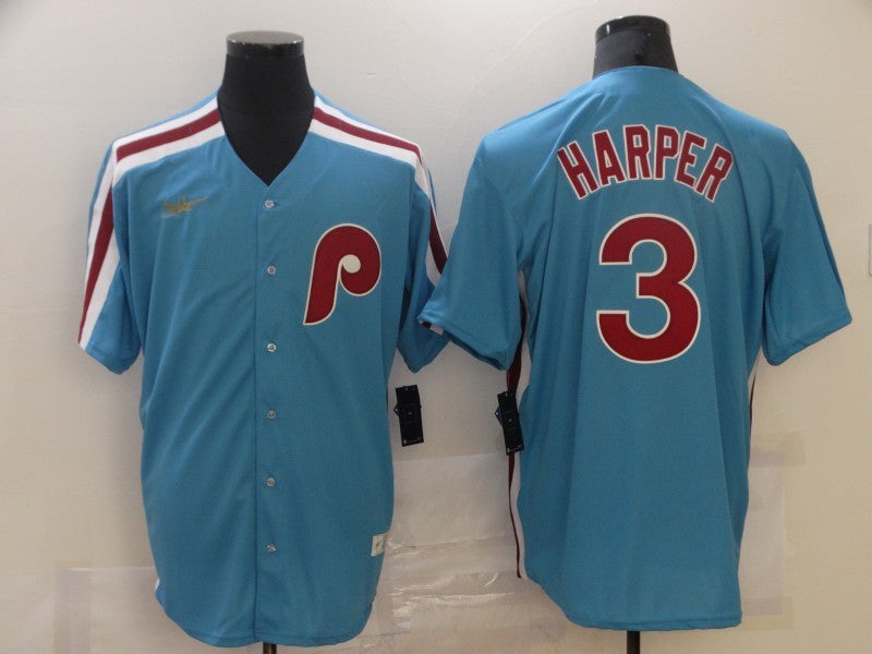 Men's Philadelphia Phillies Bryce Harper #3 Blue Baseball Jersey